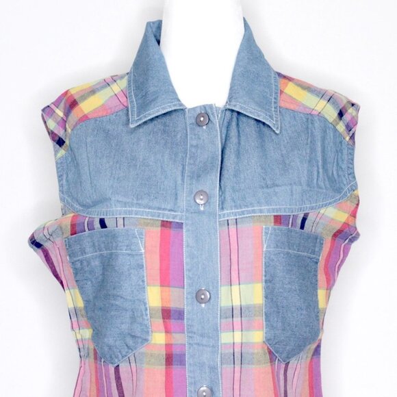 Women's Plaid Denim Sleeveless Top Size S - Picture 3 of 7